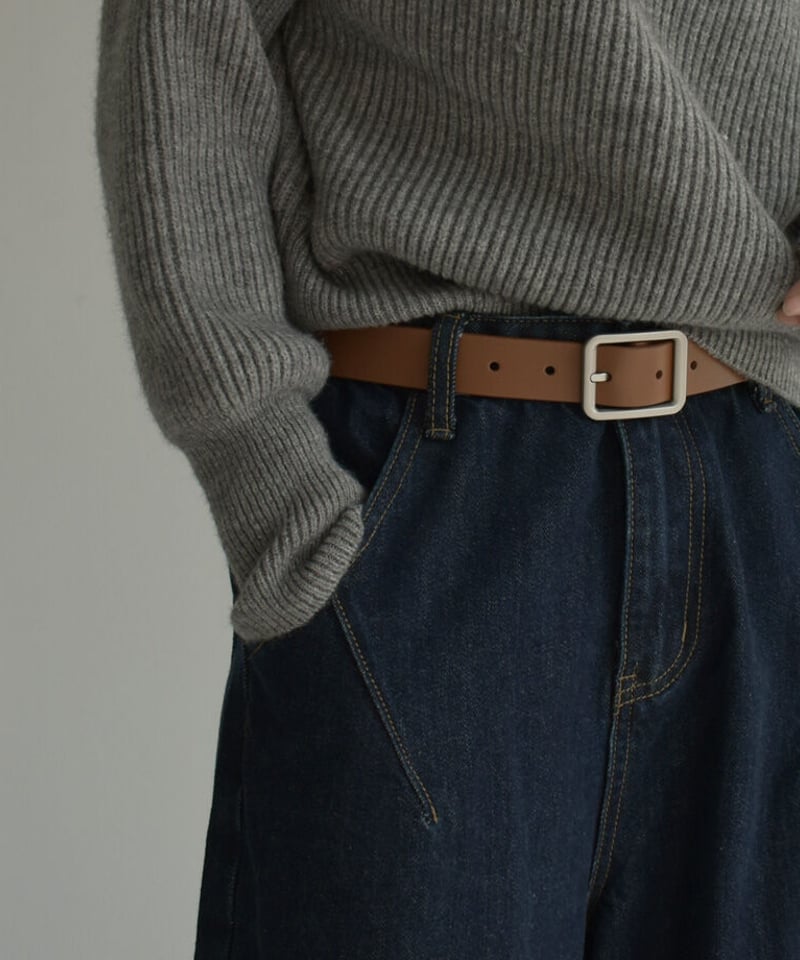 belt-02038 本革 スクエアバックル レザーベルト ブラウン | L a v i s