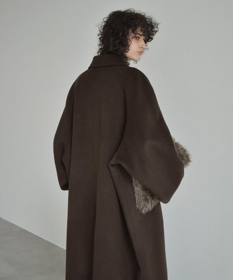 coat-02064　カシミヤ混 ウール ステンカラー ロングコート リバー仕立て　ブラウン