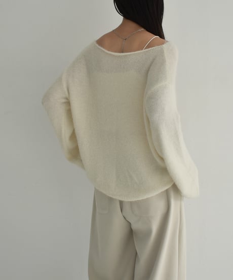 knit-02285　 モヘアライク ルーズ ニット　エクリュ　ブラウン