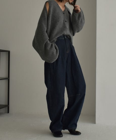 knit-02245　ボリュームスリーブ ショートボレロ　ニットベストセット　エクリュ　グレー　ブラック