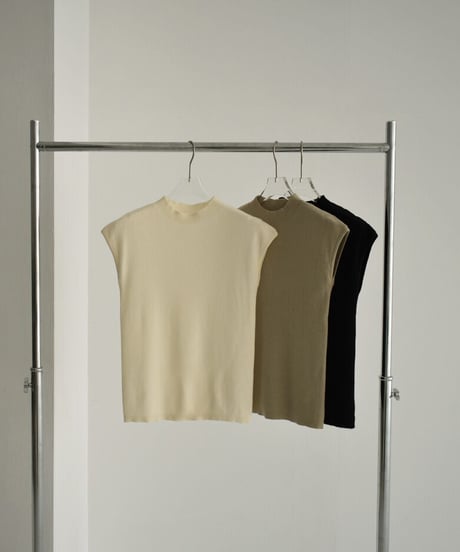 nh-knit-02230　モックネック フレンチスリーブニット　エクリュ　グレージュ　ブラック