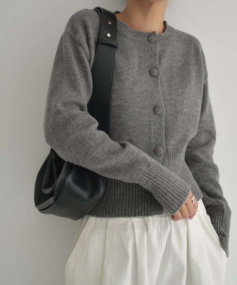 knit-02277 くるみボタン カーディガン グレー ブラック | L knit-02277 くるみボタン カーディガン グレー ブラック | L