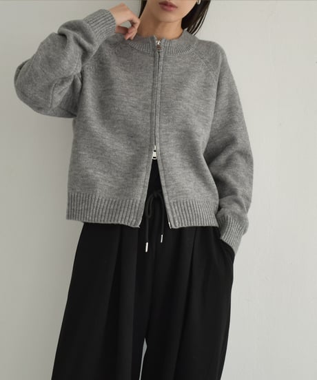 knit-02269　ジップ ニット カーディガン　グレー　ブラック