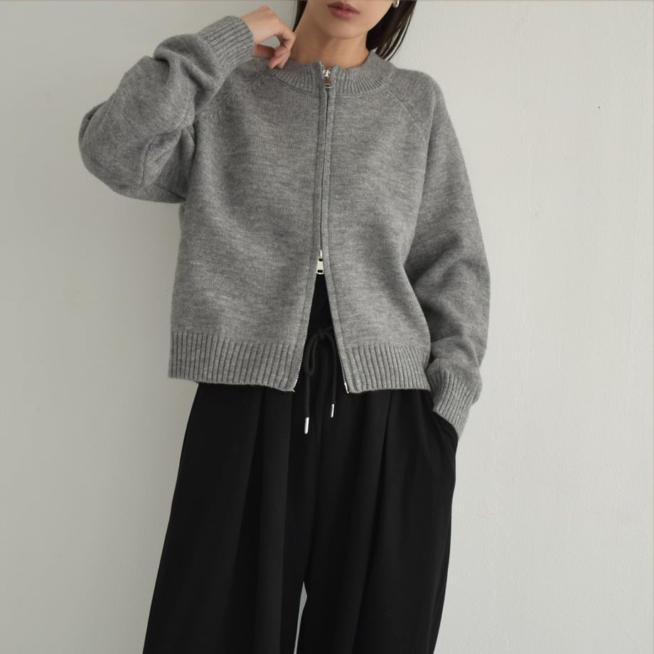 knit-02269 ジップ ニット カーディガン グレー ブラック | L knit-02269 ジップ ニット カーディガン グレー ブラック | L