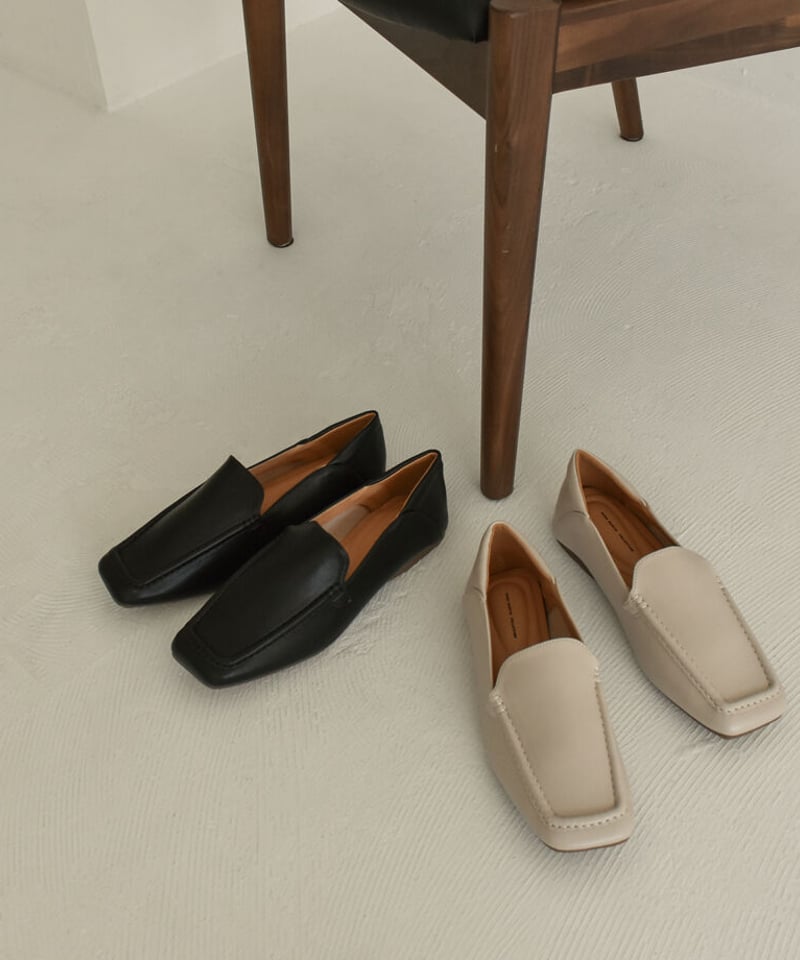 shoes-02169 クッション仕様 スクエアトゥスリッポン グレージュ