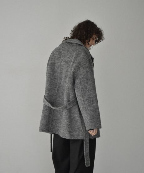 coat-02059　スタンドカラー ウール コート リバー仕立て　グレー　ダークグレー