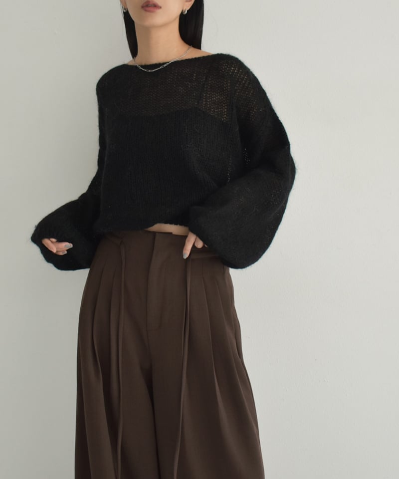 knit-02283 ボリュームスリーブ モヘアニット プルオーバー エクリュ