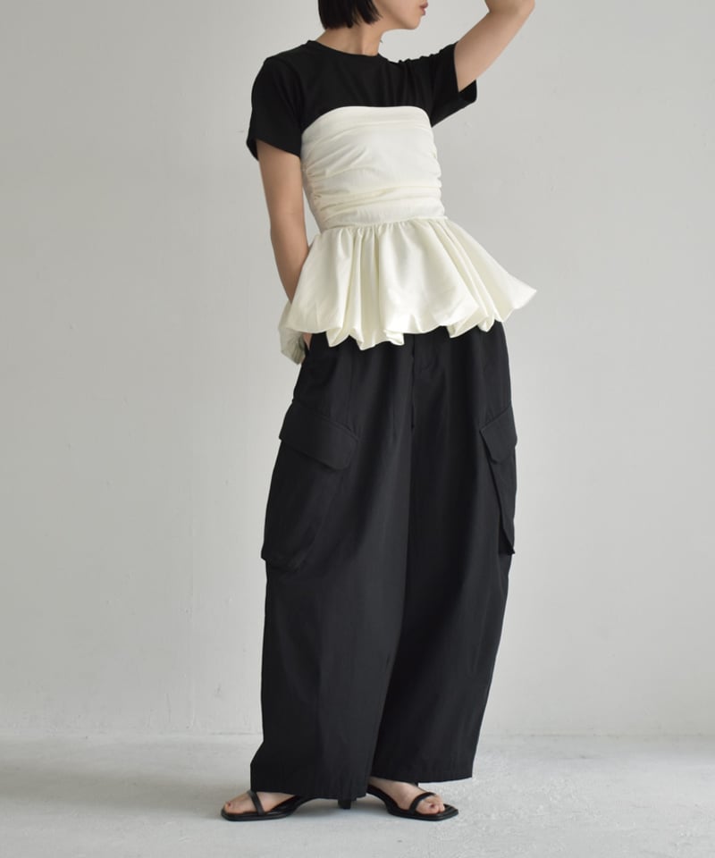 PINUE タフタギャザービスチェ ブラック【新品タグ付き】 tops-02553 ギャザー バルーン ビスチェ ホワイト エクリュ