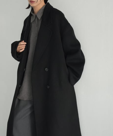 coat-02054　シャギー ウールコート　リバー仕立て　グレー　ブラック