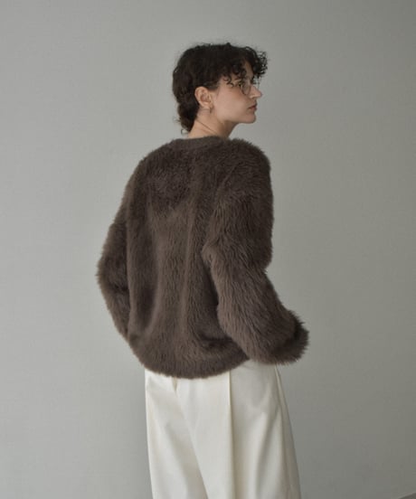 knit-02338　シャギー ニット カーディガン　ブラウン