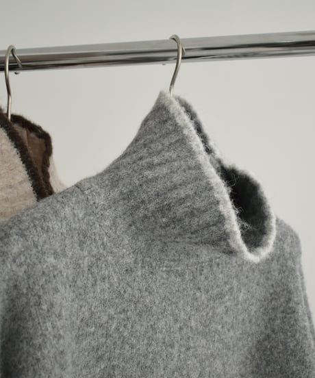 knit-02310　バイカラー ニット トップス　ライトベージュ　グレー　ブラウン