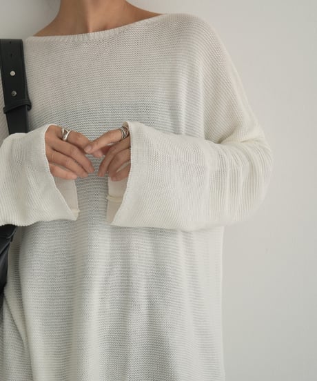 knit-02278　ボートネック メッシュ ニット　ホワイト　ブラック