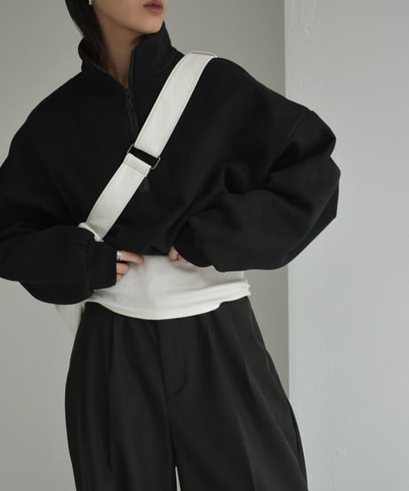 tops-02450　裏起毛クロップドハーフジップスウェット　グレー　チャコール　ブラック
