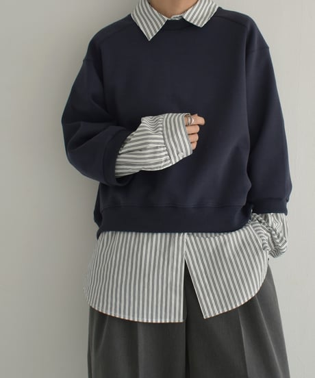 tops-02452　7分袖 スウェットプルオーバー　エクリュ　ネイビー