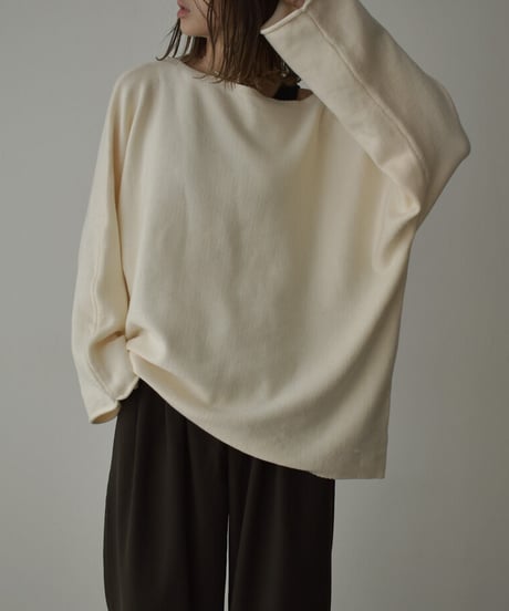 knit-02363　オーバーサイズ ボートネックニット　アイボリー　ブラック