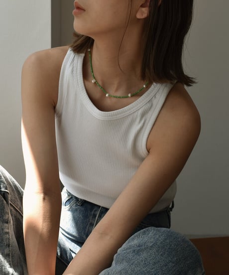 mb-necklace2-02064　淡水パール×ビーズネックレス  　グリーン