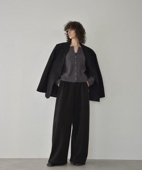 knit-02352　クルーネックニットカーディガン　ライトグレー　チャコール