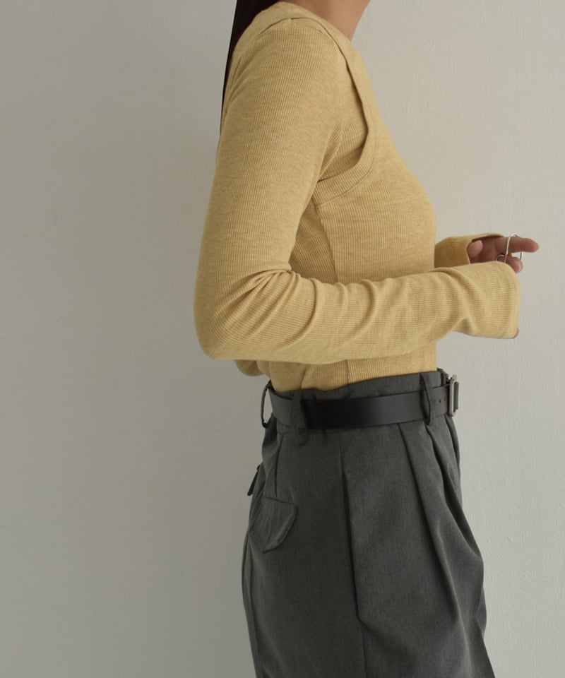 tops-02510 レイヤード ライク トップス マスタード グレー | L