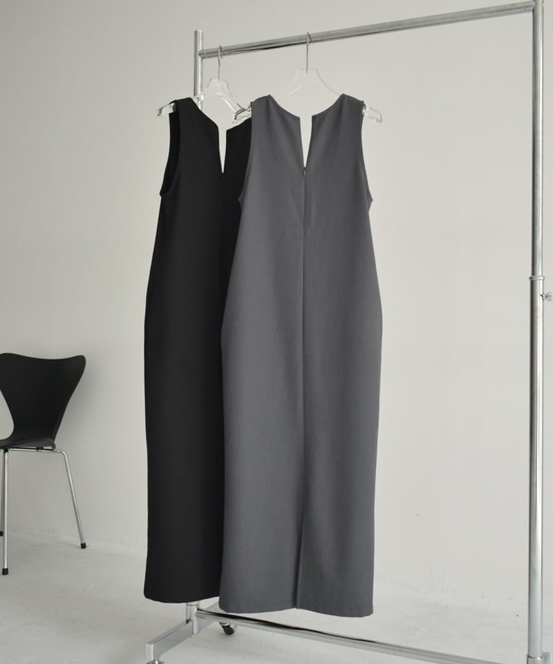 onepiece-12015 リネン混 ストレッチ 2way ワンピース グレー