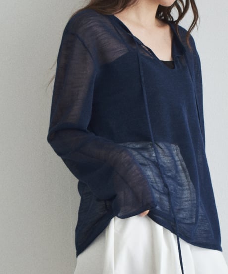 nh-knit-02379　キーネック シアー ルーズ ニット　アイスブルー　ネイビー　レッド