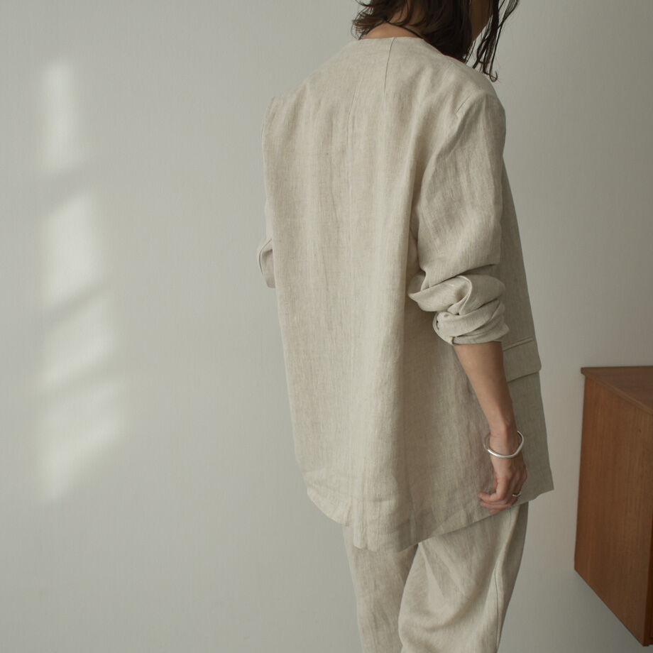 jacket-02009 ナチュラルリネン ノーカラージャケット キナリ jacket-02009 ナチュラルリネン ノーカラージャケット キナリ