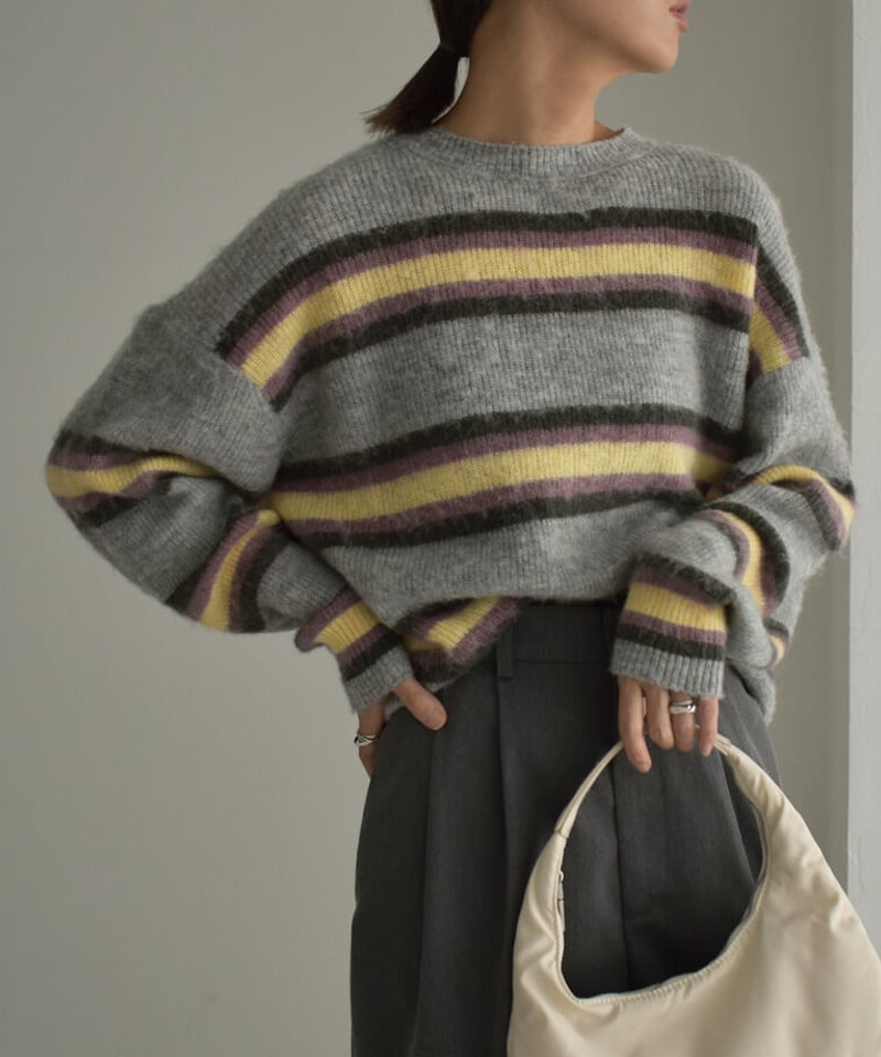 knit-02246 モヘア混 マルチボーダー ニット プルオーバー | L knit-02246 モヘア混 マルチボーダー ニット プルオーバー | L