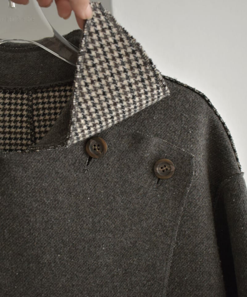 coat-13002 ガンクラブチェック×グレー リバーシブル ウールトレンチ 