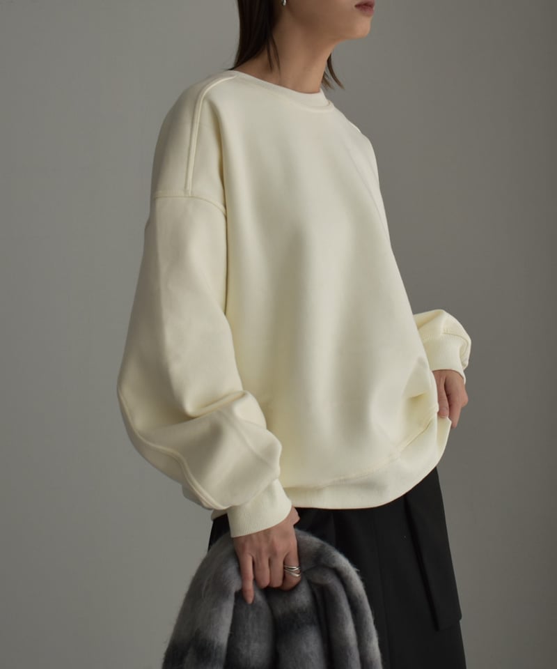 tops-02272 裏起毛 オーバースウェット アイボリー ブラック | L