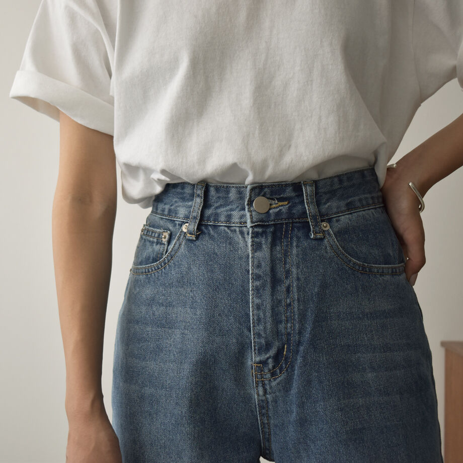 bottoms-02164 ロールアップデザインデニム ウォッシュブルー | L  