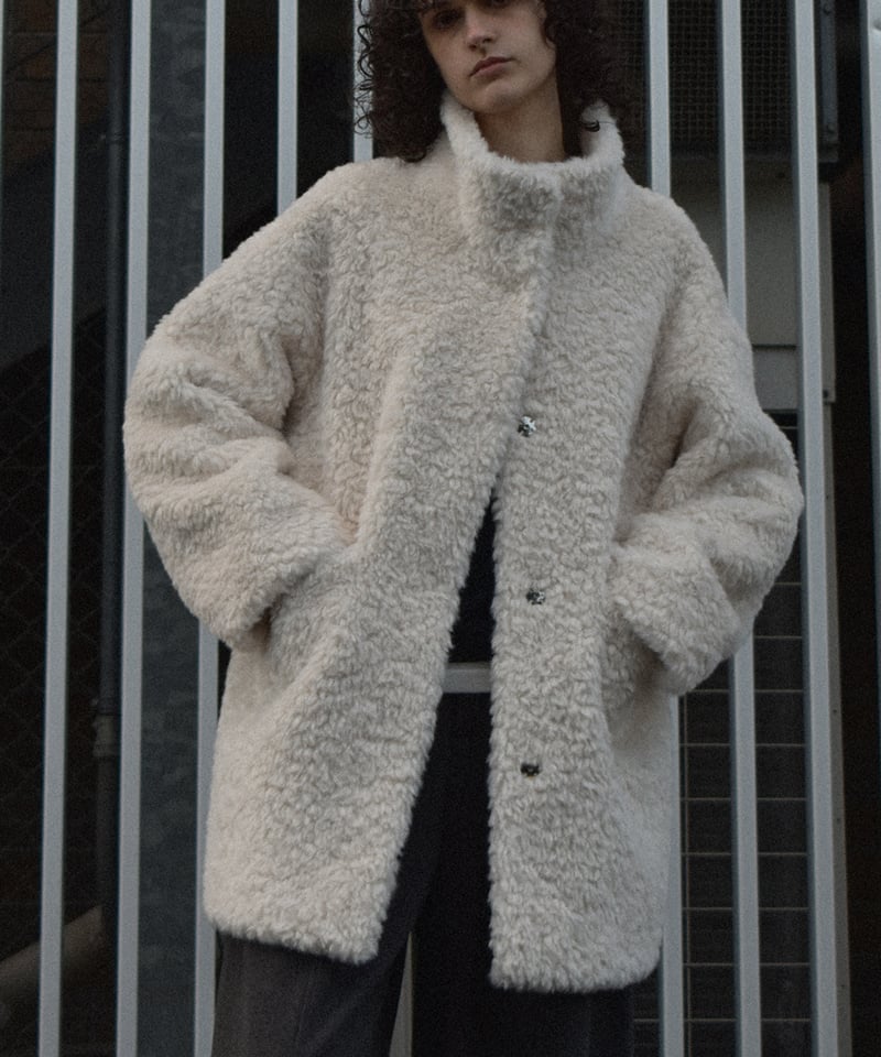DOORS プードルボアカーデモカ+タートルプルオーバーオフセット coat-02065 プードルボア ハイネック ミディコート エクリュ ブラウン