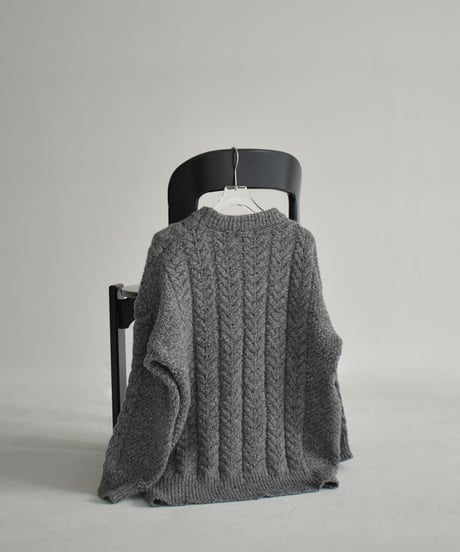 knit-02362　ミックスケーブルニットプルオーバー　グレー