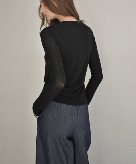 nh-tops-02569　ロングスリーブ シアーカットソー　エクリュ　グレー　ブラウン　ブラック