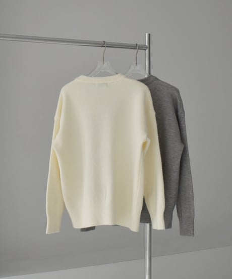 knit-02360　クルーネック ニット プルオーバー　オフホワイト　グレー