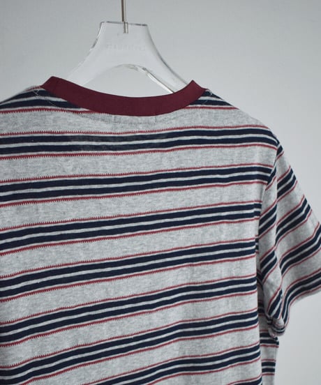 nh-tops-02627　マルチボーダー ルーズ Tシャツ　グレー