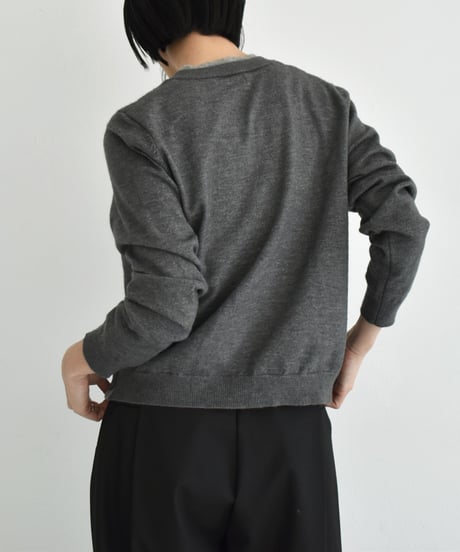 knit-02319　レイヤード調 カーディガン　グレー　ブラック