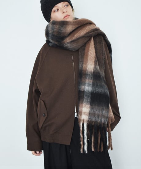 outer-02103　ウール混 ラグラン ジップ ブルゾン　ブラウン　ブラック