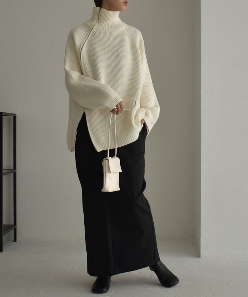 knit-02231 ハイネック デザインジップ ニット エクリュ グレー knit-02231 ハイネック デザインジップ ニット エクリュ グレー