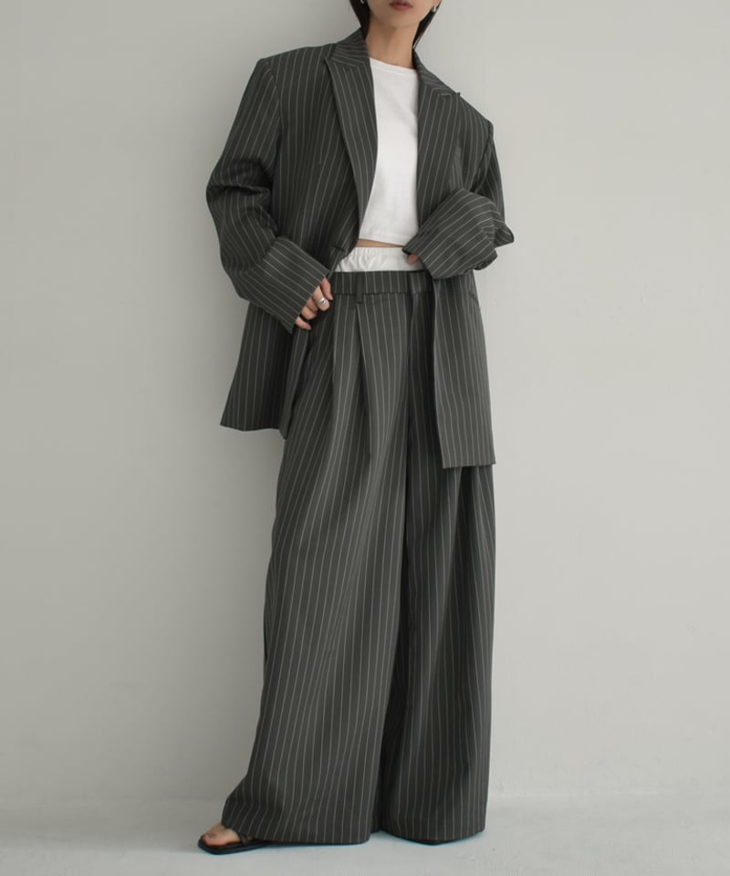 bottoms-02238 ダブルウエスト ピンストライプ タックワイド