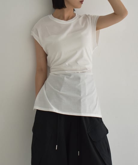 nh-tops-02554　サイドスリット ノースリーブ トップス　ホワイト　グレー　ダークネイビー