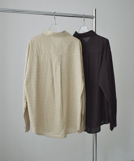 tops-02630　チェック オーバー シャツ　ベージュ　ブラウン