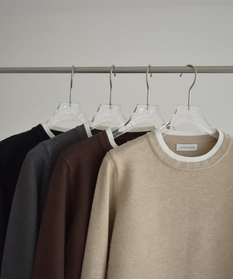 knit-02369　クルーネック レイヤード調 ニット トップス　ベージュ　ブラウン　グレー　ブラック