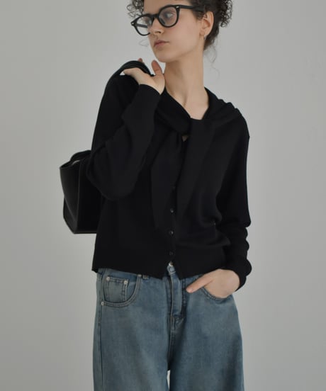 knit-02373　スカーフセット Vネック ニット カーディガン　ベージュ　ブルー　グレー　ブラック