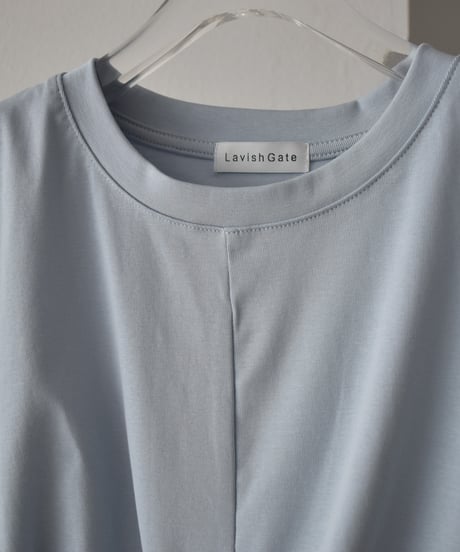nh-tops-02562　タックデザイン Tシャツ　ホワイト　ダスティブルー　グレー　ブラック