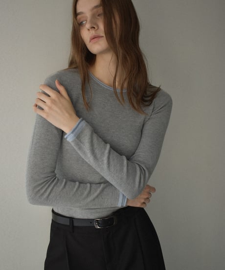 knit-02342　バイカラー コンパクトニット　グレー　ブラウン