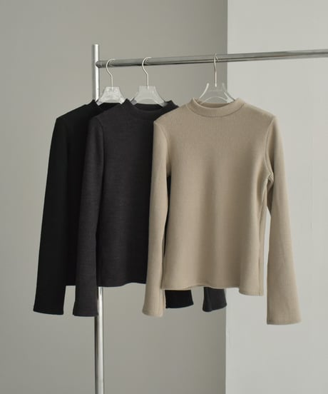tops-04140　日本製　ハイネックニットプルオーバー　グレージュ　チャコール　ブラック