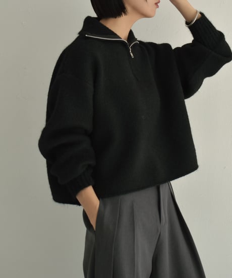 knit-02312　ハーフジップ ニット プルオーバー　グレー　ブラウン　ブラック