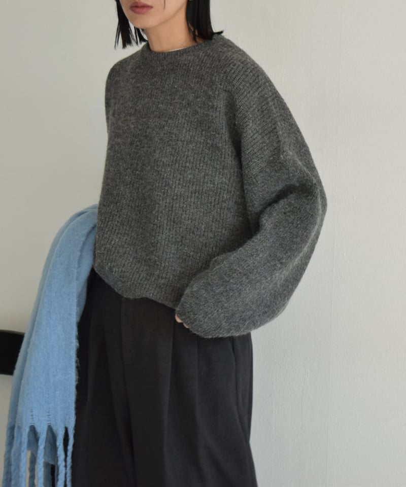 knit-02308 ボリューム スリーブ ニット プルオーバー オフ