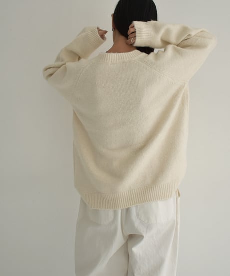 knit-02288　クルーネック ニット プルオーバー　エクリュ　グレー　ダークグレー