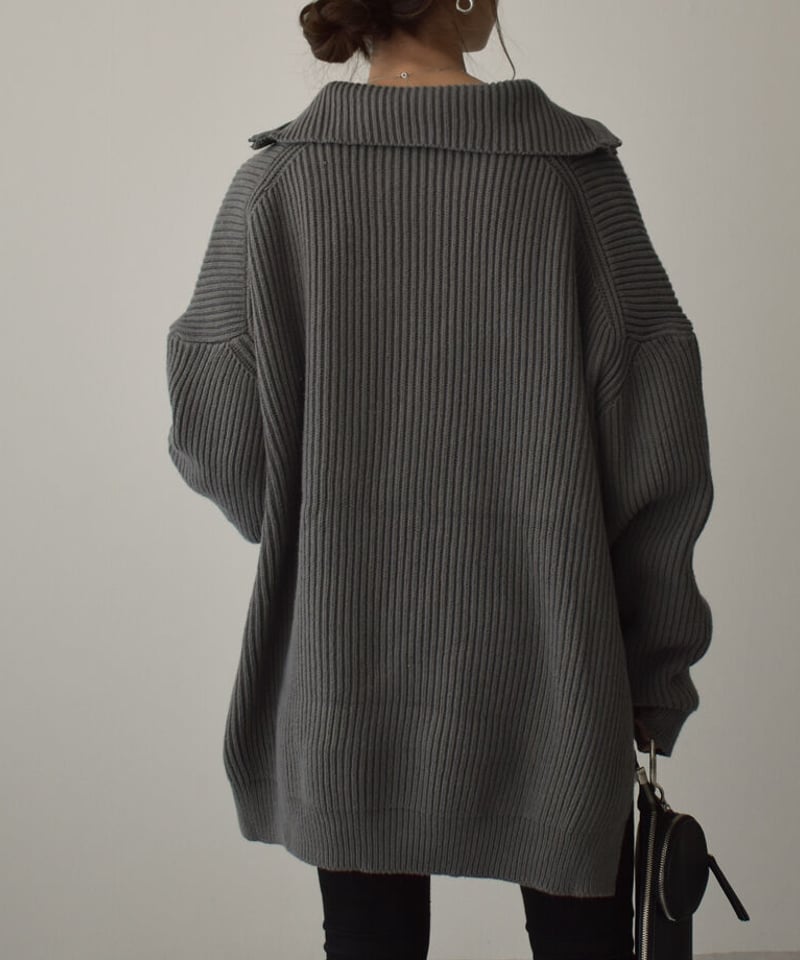 knit-02171 サイドスリット ハーフジップニット ベージュ knit-02171 サイドスリット ハーフジップニット ベージュ