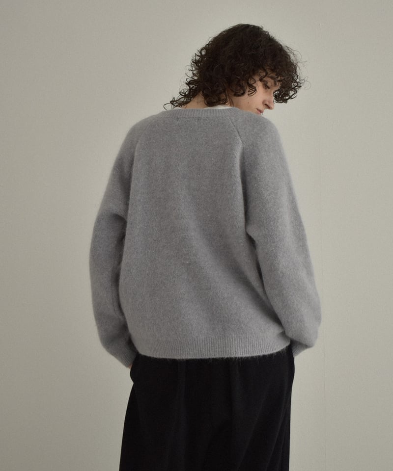 knit-02370 アルパカ混 クルーネック ニット カーディガン ピンク